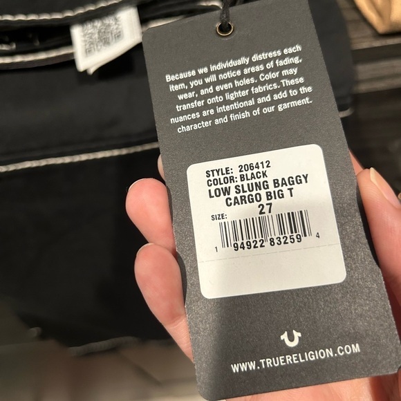 NWT True Religion Big T Baggy Cargo Plants Black 27​​ - Picture 8 of 11